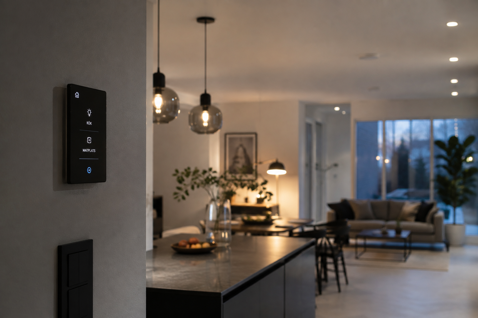 Modern bostad med smart styrning av belysningen