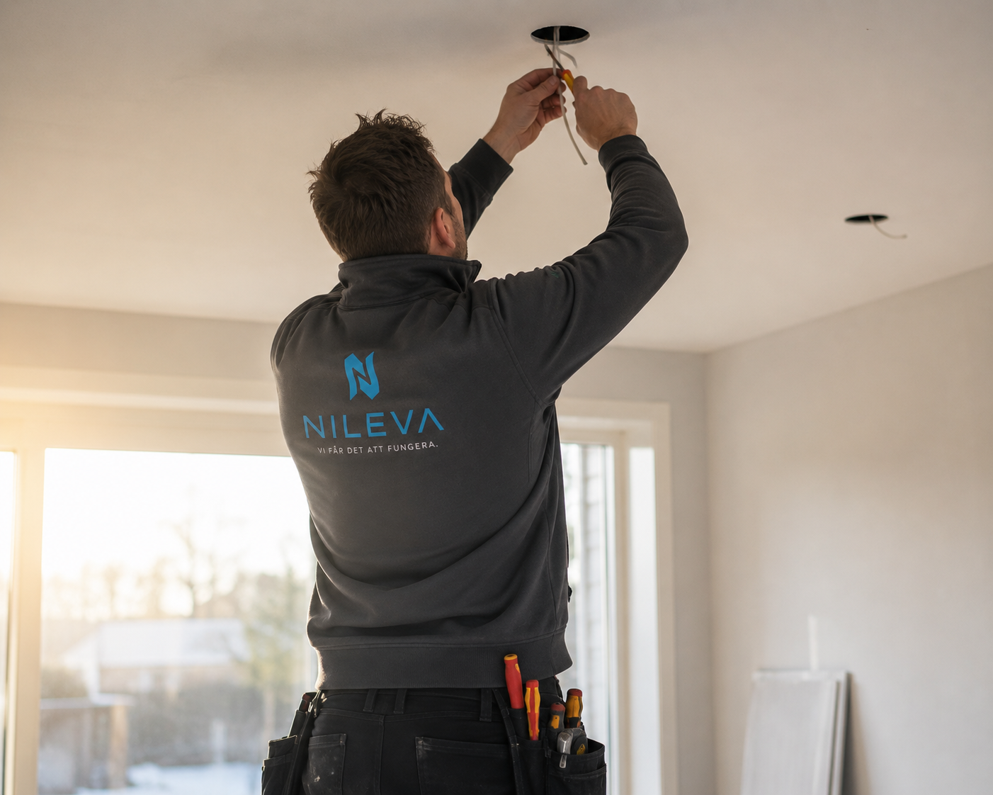 NILEVA-elektriker installerar takbelysning